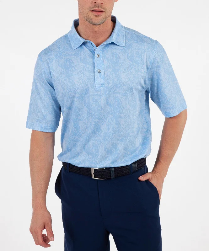 Men's Bamboo Fiber Shirts for Softness and BreathabilityPerformance Tonal Leaf Print Short Sleeve Polo Shirt