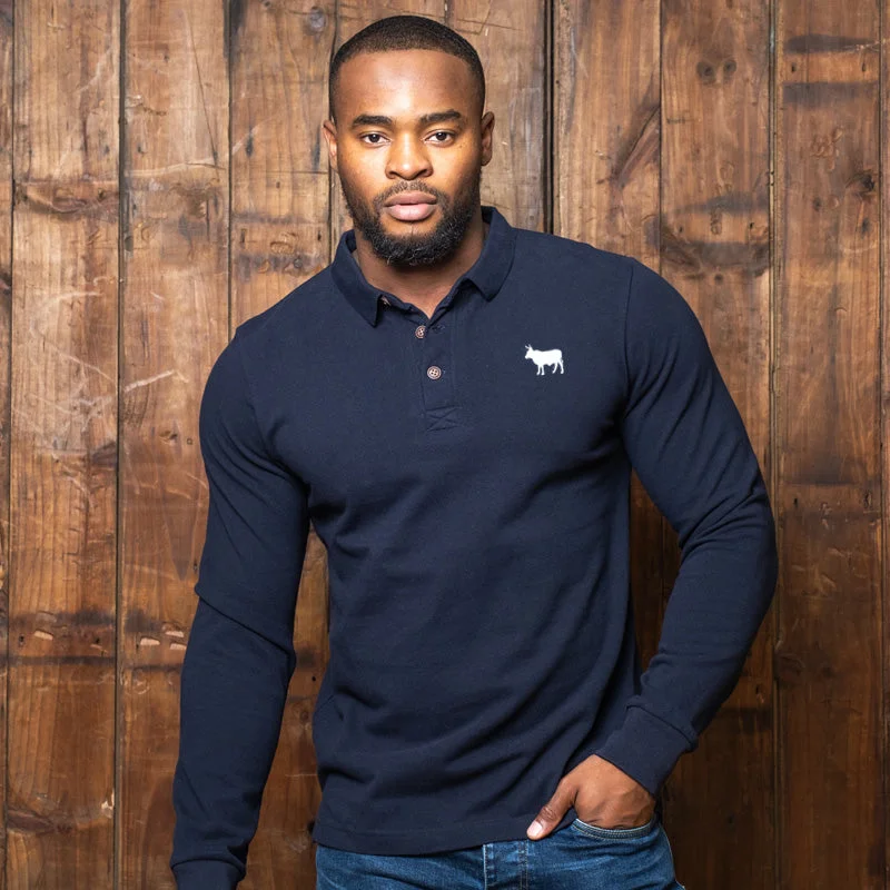 Men's Shirts with Rounded HemlinesClassic Long Sleeve PK Polo Midnight