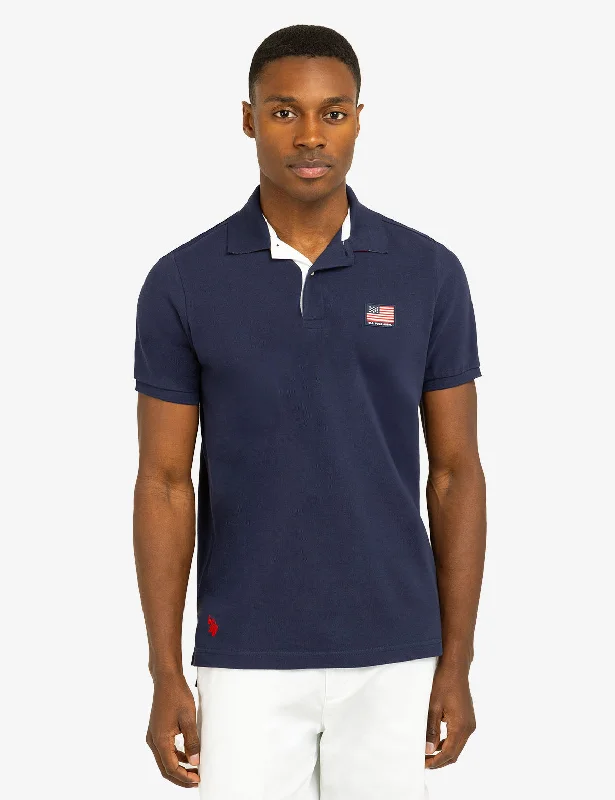 Men's Casual Friday Shirts for Relaxed Office DaysFLAG PIQUE POLO SHIRT WITH UNDER COLLAR DETAIL