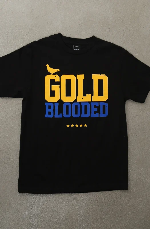 Men's Shirts with Full PlacketsGold Blooded (Men's Black/Royal Tee)