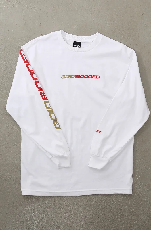 Men's Shirts with Contrast CollarsGold Blooded RPM (Men's White/Red Long Sleeve Tee)