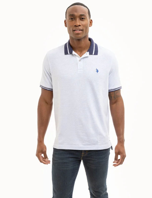 Men's Solid-Color Block Shirts for a Bold StatementJACQUARD TEXTURED JERSEY POLO SHIRT