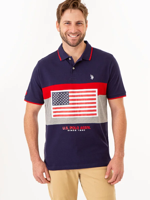 Men's Wrinkle-Free Shirts for Easy CarePRINTED FLAG COLORBLOCK PIQUE POLO SHIRT