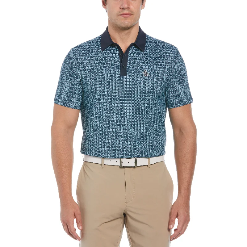 Men's Shirts with Surplice HemlinesAll-Over Retro Micro Floral Print Golf Polo