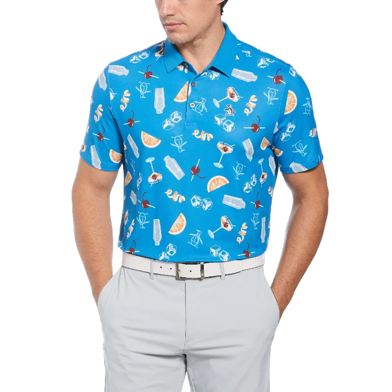 Men's Shirts with Spread CollarsAll Over Oversized Cocktail Print Golf Polo