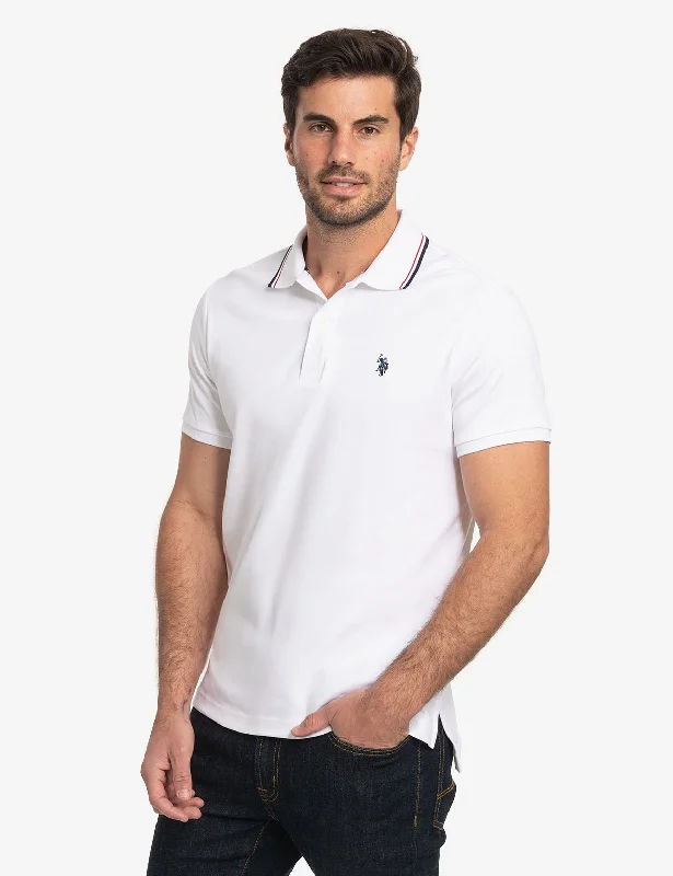 Men's Solid-Color Button-Down Shirts for VersatilitySLIM FIT TIPPED INTERLOCK POLO SHIRT