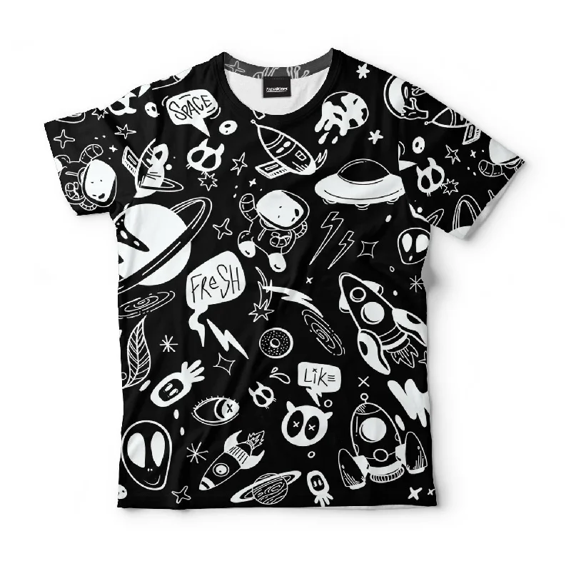 Warm Men's Fleece-Lined TopsSpace Doodles T-Shirt