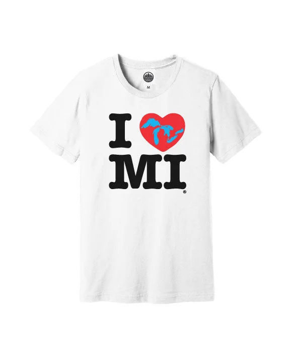 Men's Shirts with Pleated HemlinesThe Great Lakes State I Love Michigan T-Shirt - White