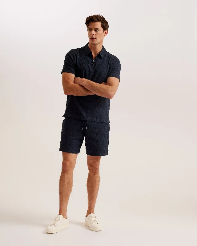 Men's Performance Fabric Shirts for All-Day ComfortZarkes Short Sleeve Ribbed Zip Polo Shirt Navy