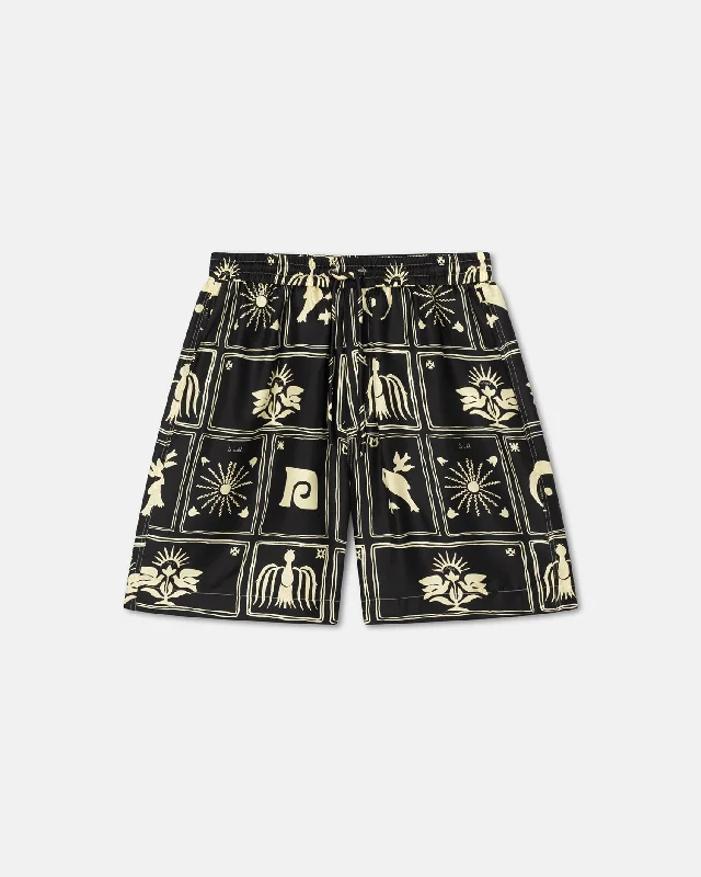 Men's Chino Shorts for Warm WeatherDoxxi - Printed Silk-Twill Shorts - Folk Art Black