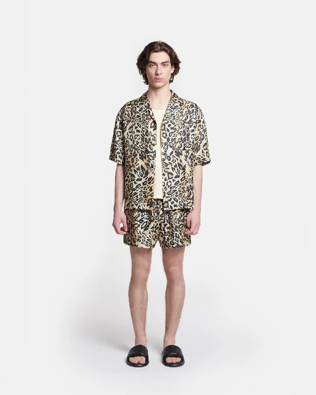 Men's Velcro-Closure Pants for ConvenienceAmil - Printed Twill-Silk Shorts - Leopard