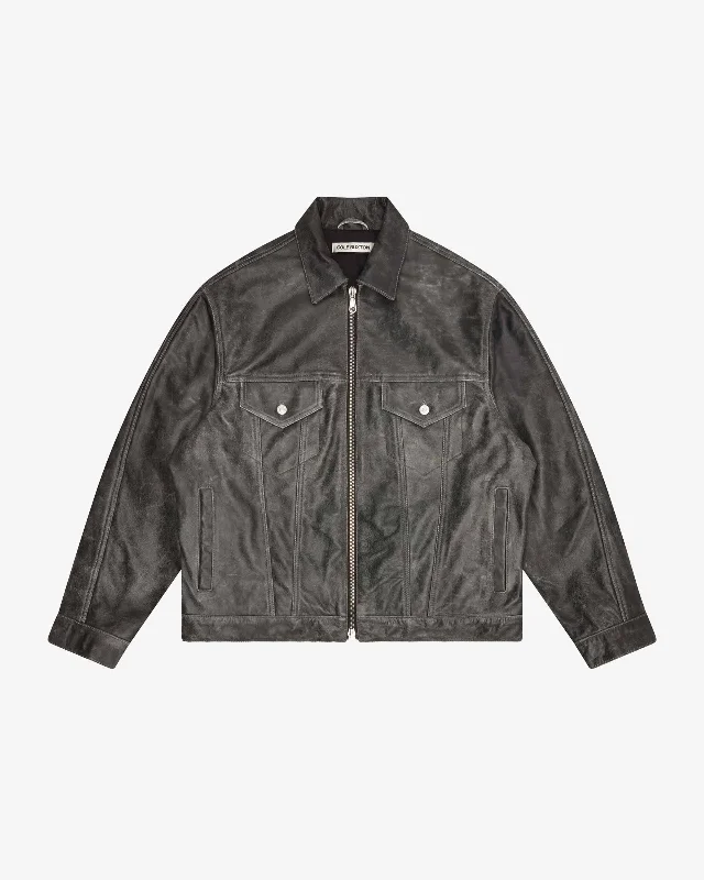 Men's Coats with Stretch FabricCB CRACKED LEATHER TRUCKER