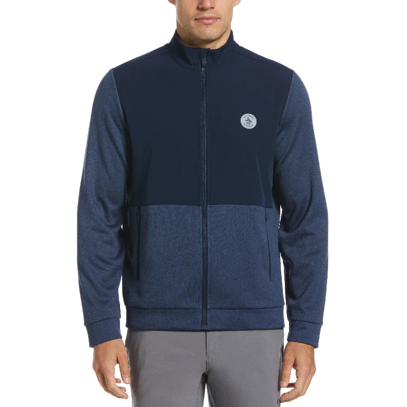 Men's Coats with Snap ButtonsColor Block Fleece Full Zip Golf Jacket