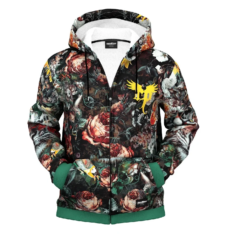 Men's Hoodies with Zippered PocketsFlower Tiger Zip Up Hoodie