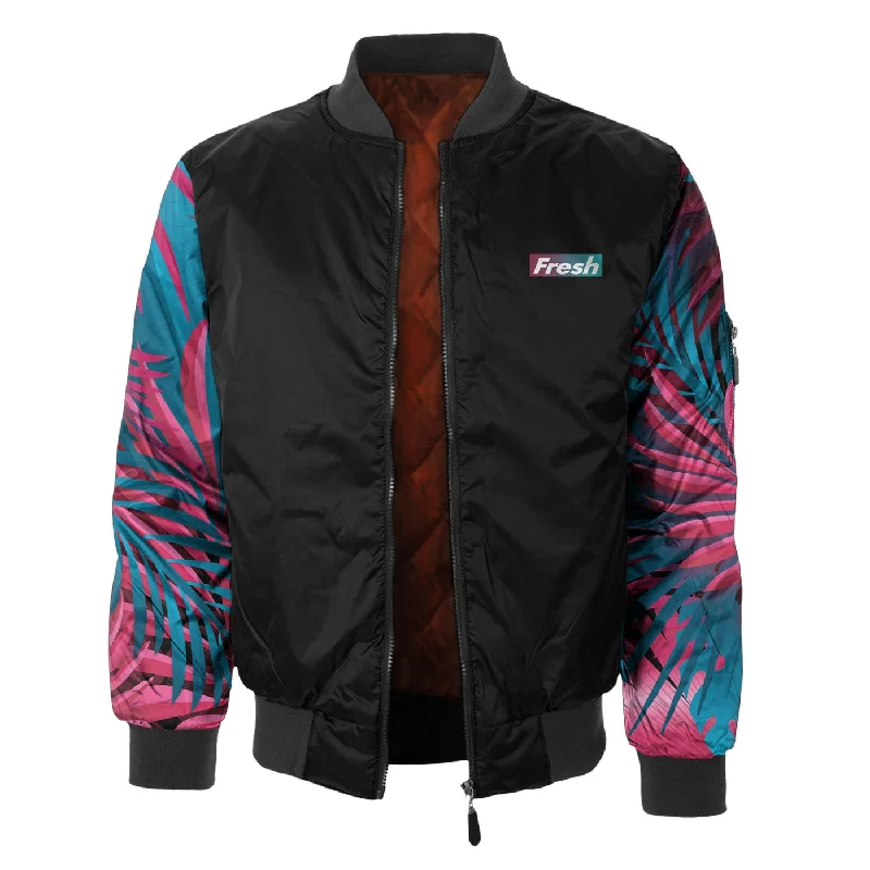 Men's Coats with Snap ButtonsTropical Sketch Bomber Jacket