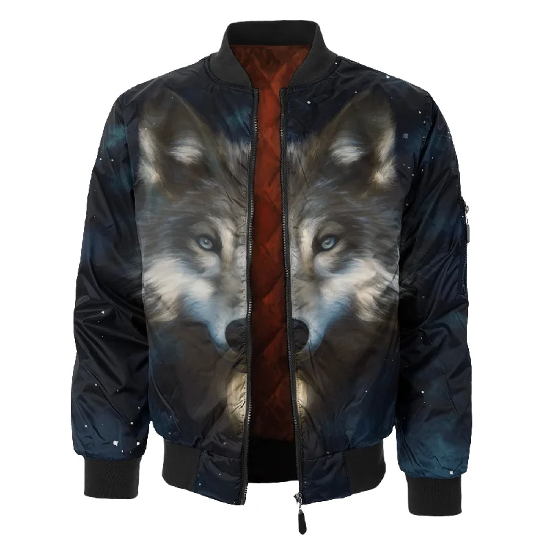 Men's Coats with Embroidered DetailsWolf In Night Bomber Jacket