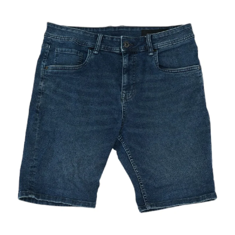 Men's Pants with Wrinkle-Resistant FabricBlue Solid Denim Shorts