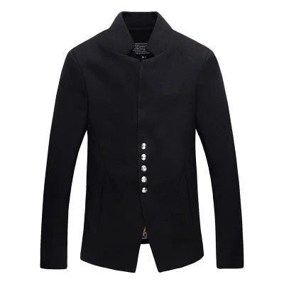 Fashionable Men's Denim JacketsMandarin Collared Homme Blazer