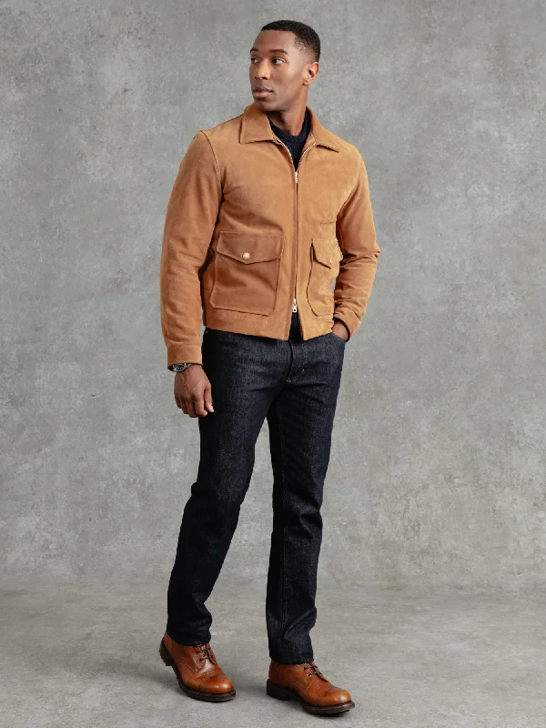 Stylish Men's Biker JacketsThe Calf Suede Bomber - Tan