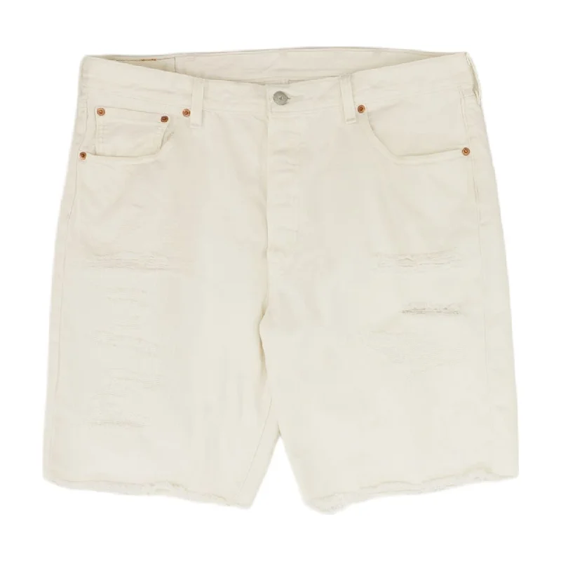 Men's Pants with Hidden PocketsWhite Solid Denim Shorts