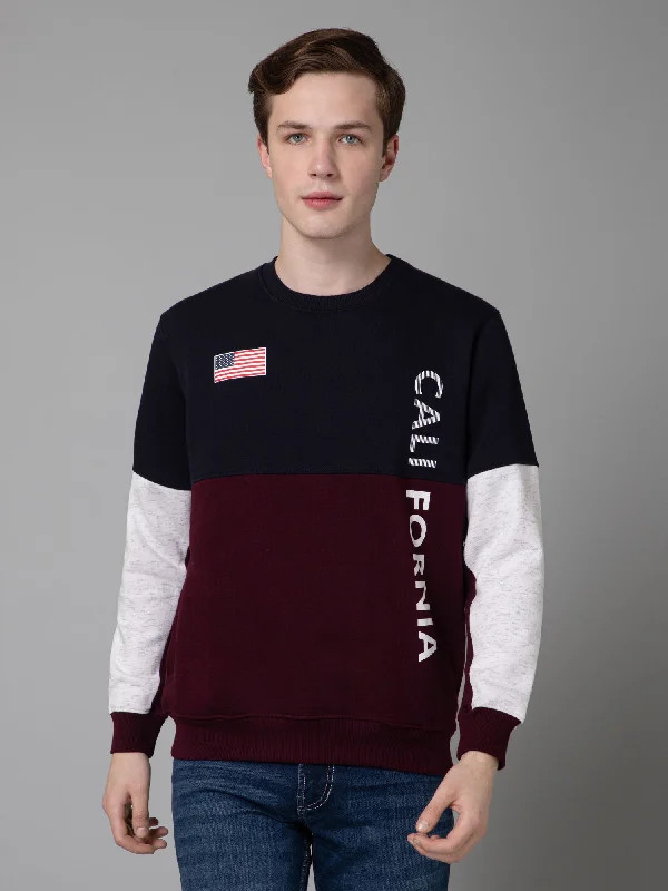 Performance Enhancing Men's SportswearColor Blocked Wine Full Sleeves Rounded Neck Regular Fit Casual Sweatshirt for Men