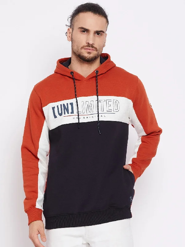 Slim-Fit Men's SportswearMen Rust Full Sleeves Hooded Neck Casual Sweatshirt