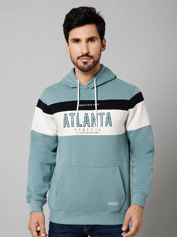 Athletic Men's SportswearPrinted Teal Full Sleeves Regular Fit Casual Sweatshirt with Hoodie with Men