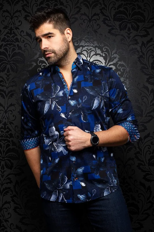 Sports-Inspired High-Performance Men's SportswearAu Noir Patterned Sport Shirt - Callisto, Navy - VO-000484