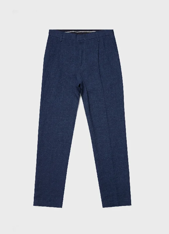 Men's Patterned Pants with Camouflage PrintsMen's Pleated Linen Trouser in Light Navy