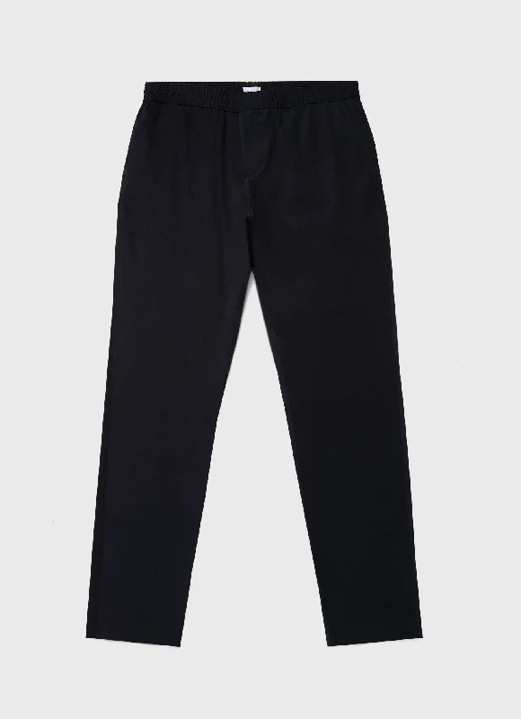 Men's Pants with Zippered PocketsMen's Brushed Cotton Wool Drawstring Trouser in Navy