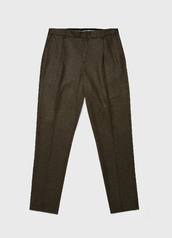 Men's High-Waisted Pants for a Retro StyleMen's Pleated Boiled Wool Trouser in Dark Khaki