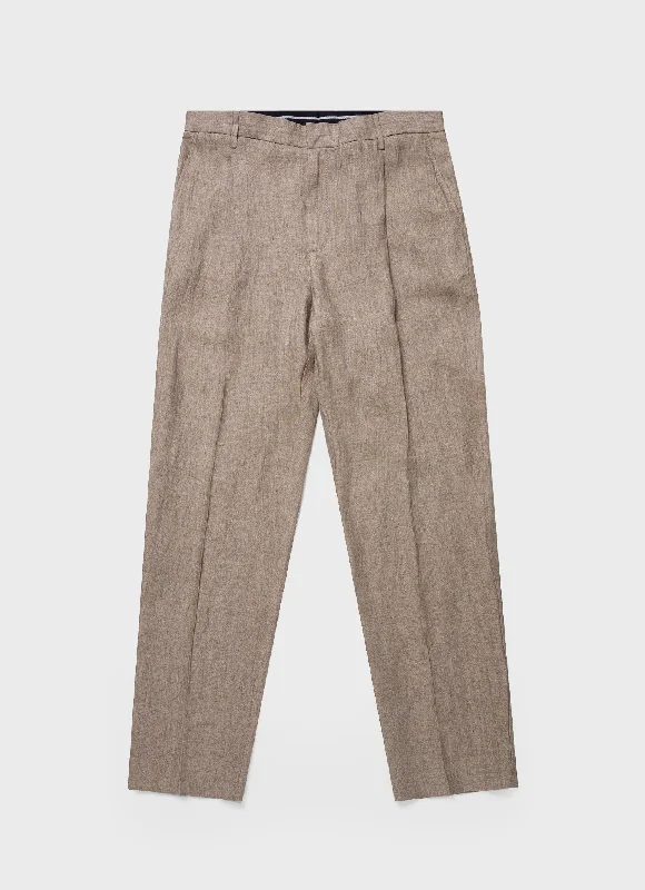 Men's Pants with Elastic CuffsMen's Pleated Linen Trouser in Dark Sand