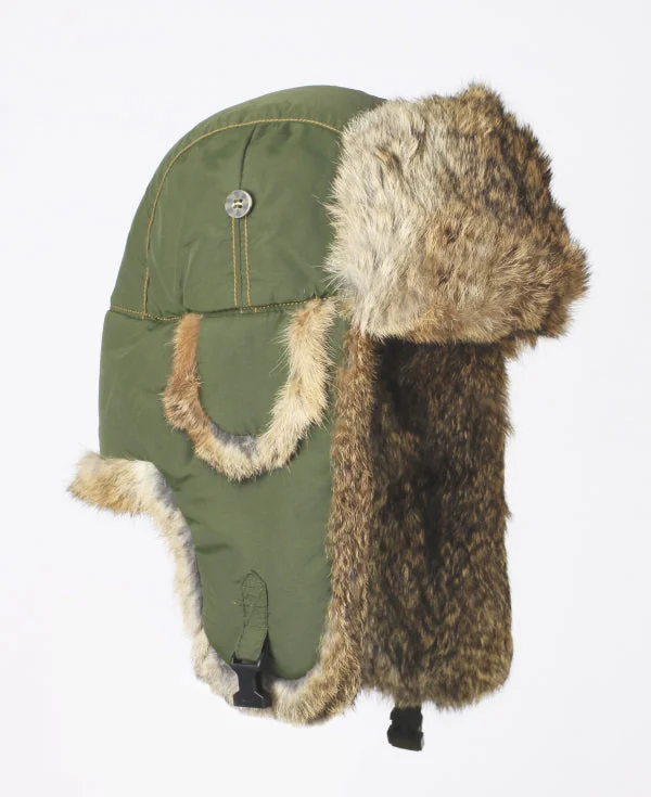 Supplex Bomber Hat - Olive with Brown Rabbit Fur