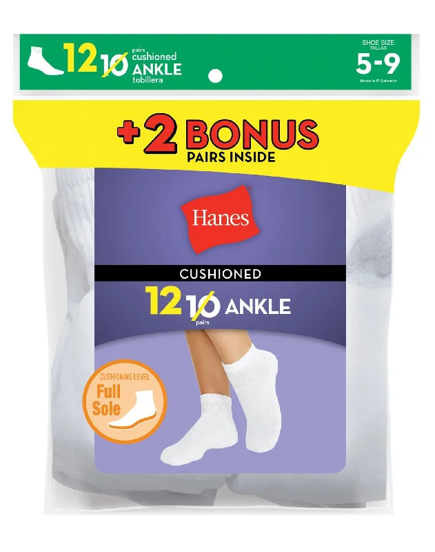 Hanes Women`s 12-Pack Cushion Ankle Socks