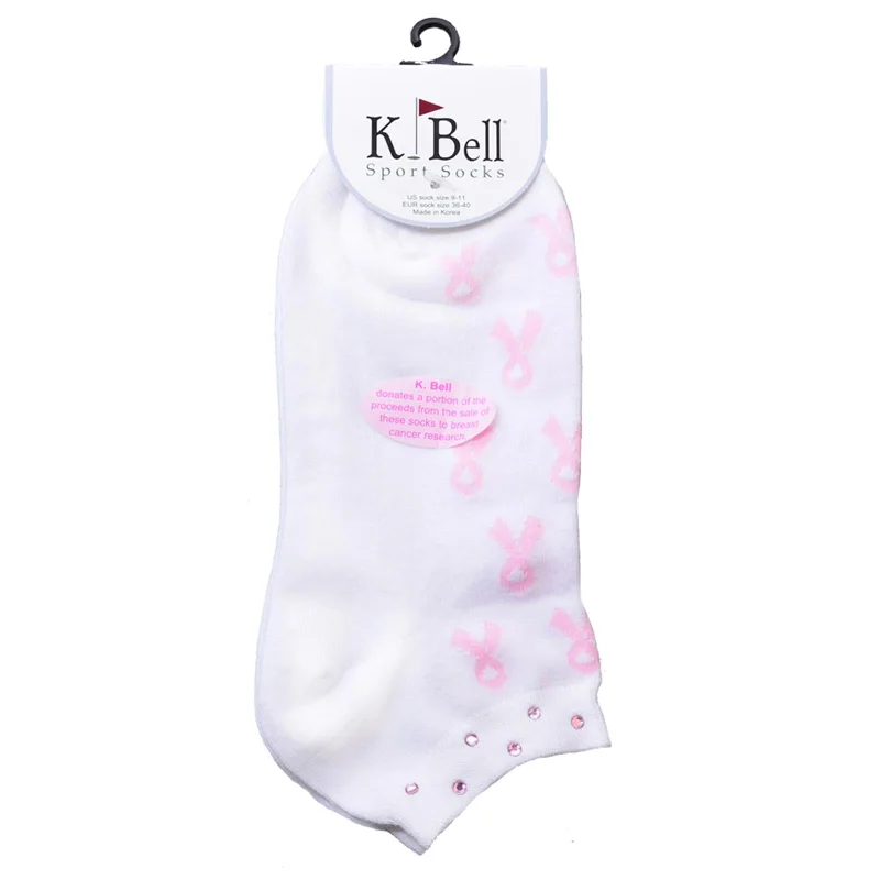 K. Bell Womens Rhinestone Pink Ribbon Socks