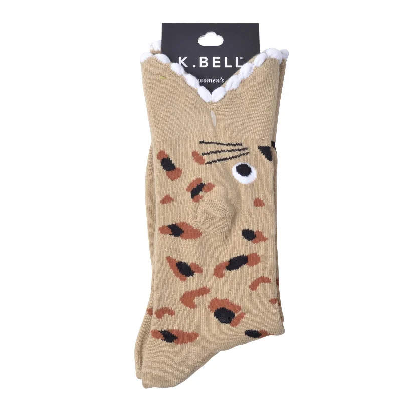 K. Bell Womens Wide Mouth Leopard Crew Socks